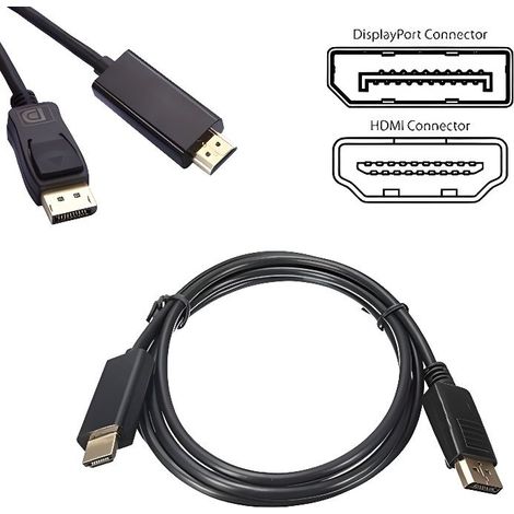 Câble adaptateur DisplayPort DP vers HDMI POPSPO - 1,8m - Noir (1/2)