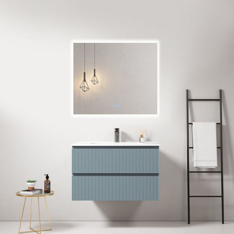 Mobile bagno sospeso cannettato 80 cm Blu Avio Lavabo in Ceramica Specchio Quadro Retroilluminato - Fiji Paint (1/4)