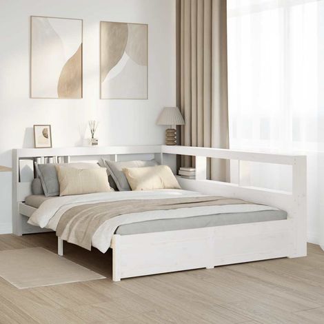 Bookcase Bed without Mattress White 150x200 cm Solid Wood Pine vidaXL (1/5)