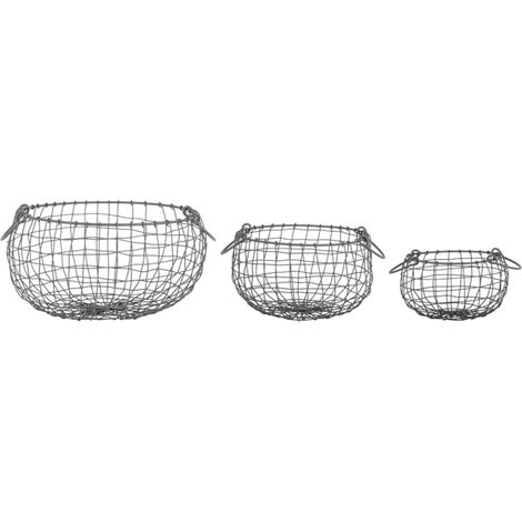 Set de 3 paniers ronds en métal avec poignées - Argenté - L 36,4 cm - Livraison gratuite