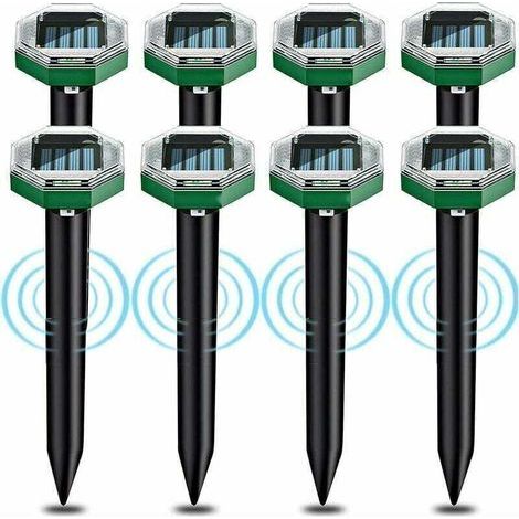 Lot de 8 répulsifs solaires à ultrasons anti-taupes Tigrezy, indice d'étanchéité IP65, utilisables dans les jardins, terrasses et pelouses pour repousser les taupes. (1/4)
