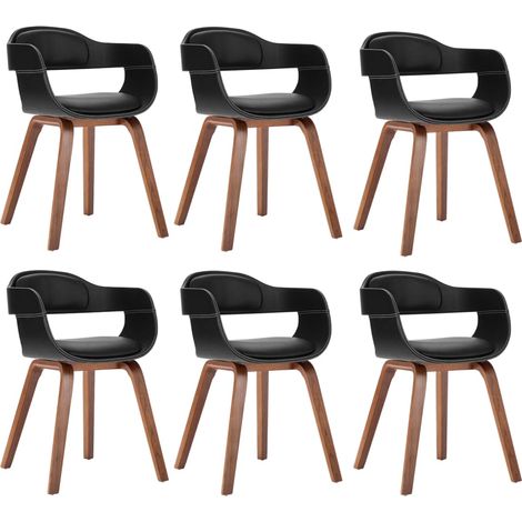 Chaises de salle à manger 6 pcs Noir Bois courbé et similicuir 6 (1/5)