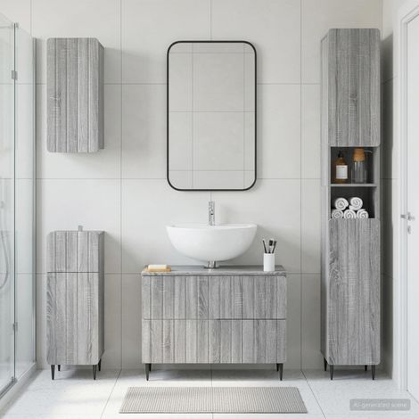 vidaXL 4 Piece Bathroom Cabinet Set ZWOLLE Grey Sonoma Engineered Wood (1/5)