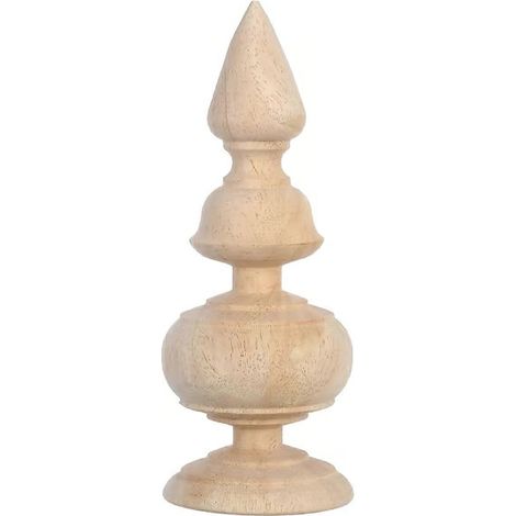Bouton décoratif en bois brut sculpté pour poteaux de clôture, escalier et lits. Dimensions : 14,7 x 5,6 cm. Renfort inclus. 1 pièce. (1/5)