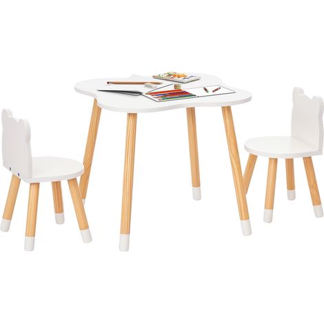 Ensemble table et 2 chaises pour enfants en bois en forme d'ours en peluche, blanc (1/5)