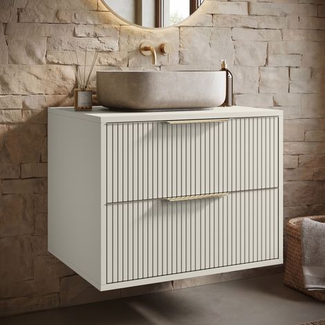 Badplaats – Meuble sous vasque 60 cm avec 2 tiroirs – Finition cashmere – Montage facile – Ouverture murale pour évacuation — vue 2