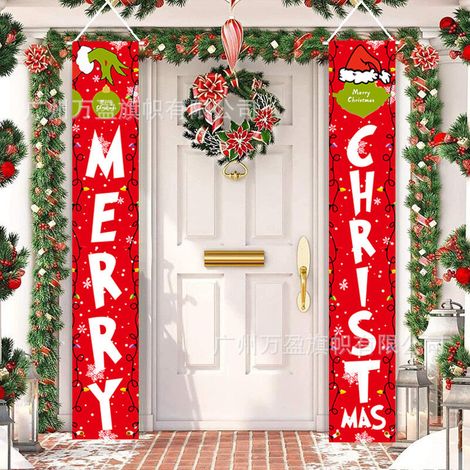 Weihnachts-Distiche, Außendekoration, Außenfahnen, dekorative Hängefahnen, Grinch-Motiv, 180 cm x 30 cm, 100D Polyestergewebe (1/5)