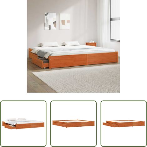 Holzbett -  Bettrahmen Wachsbraun 180 x 200 cm Massivholz Kiefer (1/5)