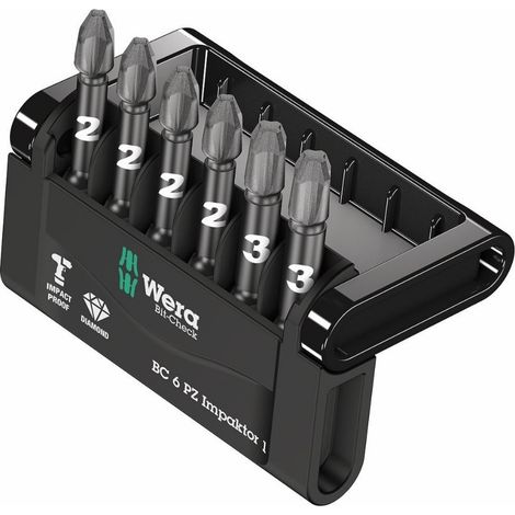Wera 057692 Impaktor BC 6 Pc PZ2/PZ3 Diamond 50mm Impact Driver Screwdriver Bits, (1/2)