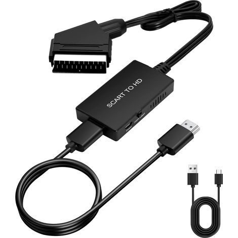 Adattatore da SCART a HDTV, convertitore audio/video HD 1080p con cavo HDTV, per HDTV, STB, VHS, Sky, DVD, Blu-ray, ecc.