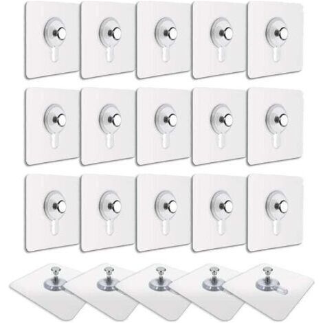 20 Pcs Accroches Tableau sans Percer, Fixation Cadre sans Percer, Accroche Cadre sans Percer Adhesif Imperméable Amovible Autocollant Anti-trace, Crochet Tableau Adhésif Transparent (1/4)