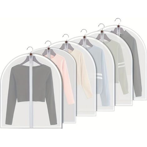Housses à vêtements transparentes suspendues, lot de 6 housses à costumes, anti-poussière, respirantes, en PEVA avec fermeture éclair intégrale, pour le rangement dans une penderie, 60 x 80 cm