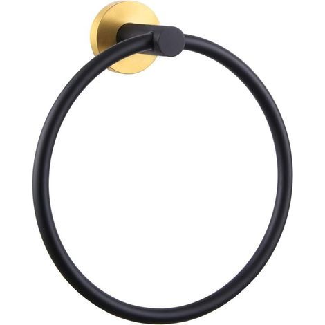 Black and gold towel ring, single angle stainless steel swivel towel rack, wall-mounted bathroom towel holder (1/4)