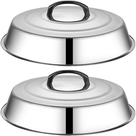 Lot de 2 couvercles de barbecue en inox de 32 cm pour grillades et cuisson en extérieur