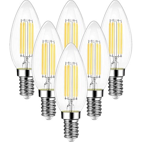 Ampoule Filament Bougie Vintage LED E14, 6W LED Filament 60W, E14 Culot Vintage Edison Blanc Chaud 2700K 750LM (1/5)