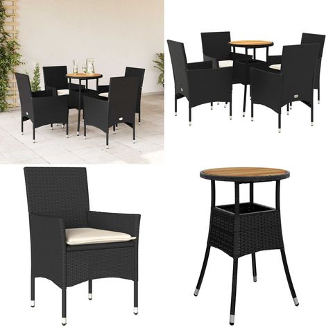 Ensemble à manger de jardin et coussins 5 pcs noir rotin acacia - Salon De Jardin - Mobilier De Jardin - Set De Salon De Jardin - Table De Jardin - Chaises De Jardin - Home & Living (1/5)