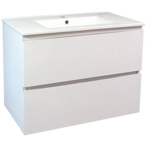 ONDEE ZEN - Meuble de salle de bain suspendu TRENDY - 2 Tiroirs - 80cm - blanc mat - vasque