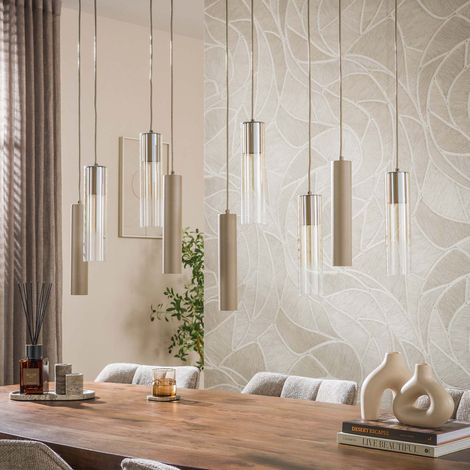 Suspension 9 lampes cylindriques en verre ambré et beige - LINKA (1/5)