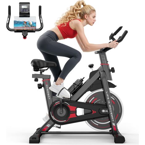 Vélo d'appartement, Roue d’Inertie 10 KG, Poins max 120Avec Écran, Vélo d’Exercice, Fitness, d'Intérieur,Cardio, Noir et Rouge