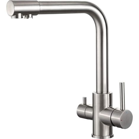 Robinet de cuisine avec filtre à eau 3 voies, mitigeur d'évier en laiton chromé, bec pivotant, eau chaude, eau froide et filtre (1/5)