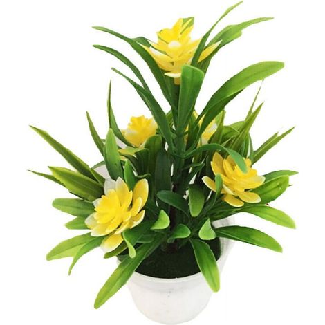 Fleur Artificielle - Pot Inclus - Hauteur 18 cm - Style Lotus Et Feuilles - Jaune - Décoration Intérieure Extérieure Bureau Jardin - 1 Pièce (1/5)
