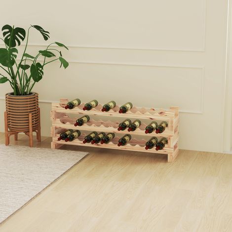 Casier à bouteilles pour 36 bouteilles, étagère à vin 3 niveaux modulable, 114x28x42.5cm, bois naturel