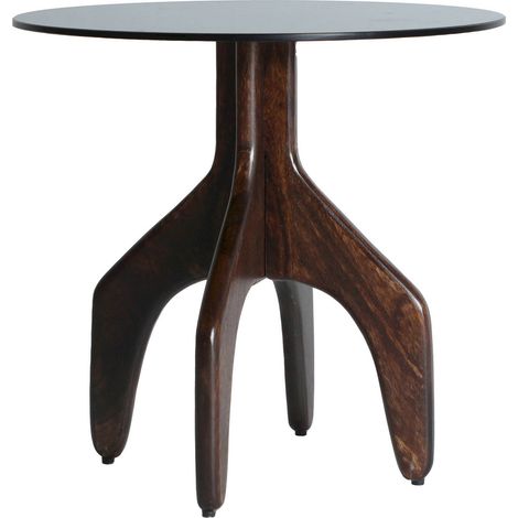 Table d'appoint contemporaine en bois de manguier et verre noir - Bois naturel et verre noir (1/4)