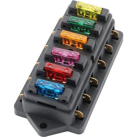 Porte-fusible standard 6 voies de qualité supérieure, boîte à fusibles à lames universelle avec 10 fusibles à lames standard offerts, pour voiture, bateau, trike marin – 12 V/24 V (1/5)