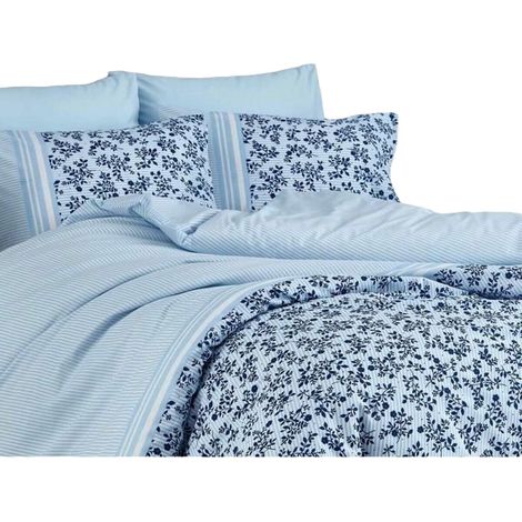 Set copripiumino - 1 copripiumino 220 x 240 cm + 2 federe 60 x 60 cm - 100% cotone rinforzato - Blu (1/5)