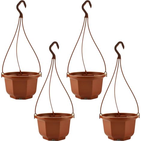 Lot de 4 jardinières suspendues en plastique avec crochets, paniers suspendus (1/5)