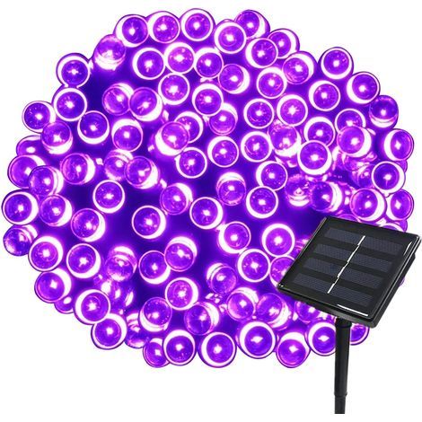 Guirnalda de luces solares de 22 m con 200 LED, 8 luces, ideal para fiestas, bodas, cumpleaños y jardines exteriores (violeta, 1 unidad). (1/5)