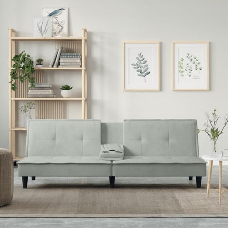 Canapé convertible,Canapé-lit,Clic Clac avec porte-gobelets gris clair velours -Q7701 (1/5)