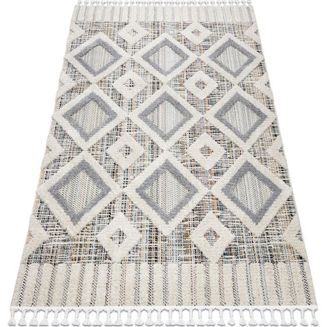 Carpet SEVILLA Y523C diamonds grey / yellow Fringe Berber Moroccan shaggy multicolour 240x330 cm