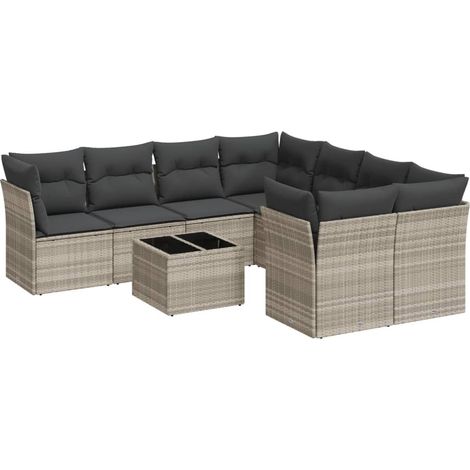 Maison Exclusive - Set muebles jardín 9 pzas y cojines ratán sint (1/3)