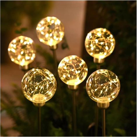 Solar-Schilfkugelleuchte, Gartenleuchte für den Außenbereich, LED-Kupferdraht-Rasenlampe, wasserdichte dekorative Straßenlaterne mit Pfahl (6er-Pack/Warmweiß)