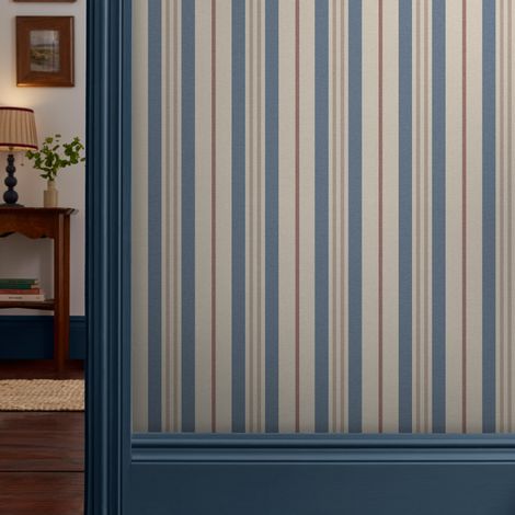 Papier peint intissé Joules Grove Stripe 1005 x 52cm Bleu, beige