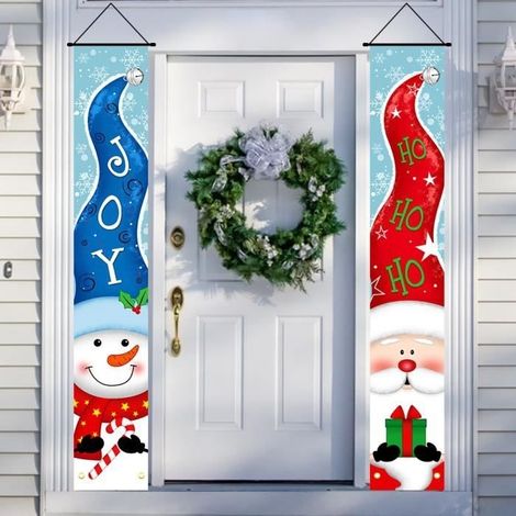 Rideaux de porte - AMOUNE - Flocons de neige - Bleu et rouge - Lavable - Contemporain (1/4)