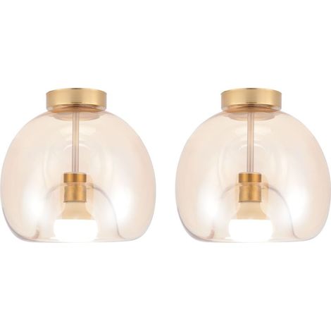 2PCS Plafonnier En Verre Lampe De Plafond Rond Plafonnier Rétro Lustre Moderne E27 Pour Couloir Cuisine Salle À Manger Or (1/5)