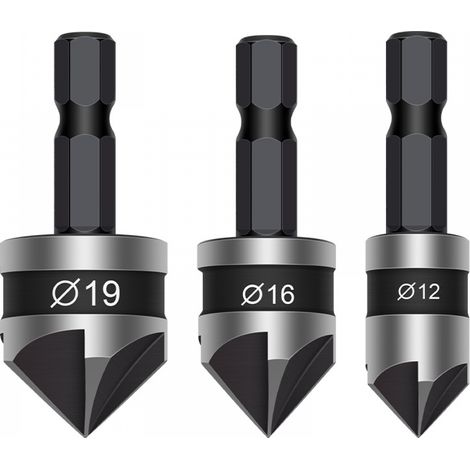 3 Fraisoirs 1 Tranchant Ø12-19mm Acier Queue 6 Pans Angle 45° Argent (1/5)