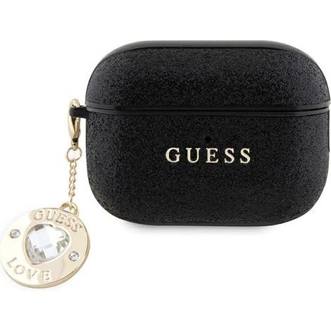 Funda Guess GUAP2PGEHCDK para AirPods Pro 2 (2022/2023) negra/negra con dije fijo de corazón brillante y diamante (1/4)