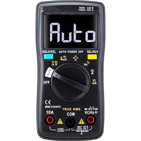 Multimètre numérique avec rétro-éclairage d'affichage LCD à 6000 comptages pour la tension AC / DC, électricité DC, passage, résistance, diode (1/5)