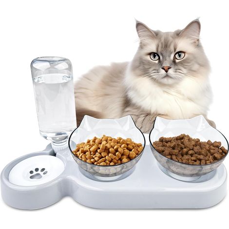 Ciotola per l'acqua per gatti 3 in 1, ciotola per gatti rialzata inclinabile di 15°, mangiatoie e abbeveratoi per gatti, distributore di ciotole rialzate per gatti, ciotola per gatti, mangiatoia per g (1/5)