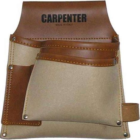 BORSA CARPENTIERE 2 TASCHE + PORTA MARTELLO - CROSTA BOVINA CM 29X27 - 1 pezzo (1/2)