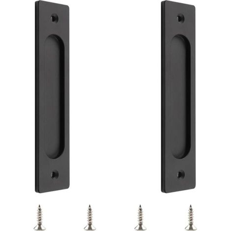 Lot de 2 poignées de porte coulissante rectangulaires encastrées en alliage d'aluminium avec vis de montage pour porte coulissante Noir mat (1/4)
