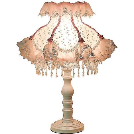 Lampe de table de chevet princesse avec abat-jour en dentelle, lampe de bureau en bois D94(f)