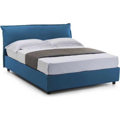 Talamo Italia - Letto matrimoniale Clorinda, Letto contenitore sfoderabile con testiera e giroletto contenitore imbottiti, 100% Made in Italy, con materasso Cm 160x200 incluso, Blu, con imballo rinfor
