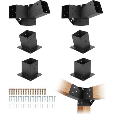 Kit de supports de pergola à 15° avec supports et bases inclinés à 3 voies Support de construction de pergola incliné, kit de supports de gazebo antirouille pour poutres en bois de 10 x 10 cm (dimens (1/5)