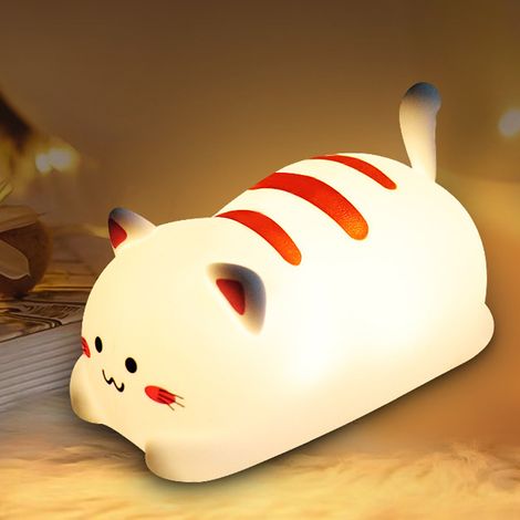 veilleuse chat mignon, mini chatdirigéVeilleuse tactile pour enfants, lampe à tapoter en silicone