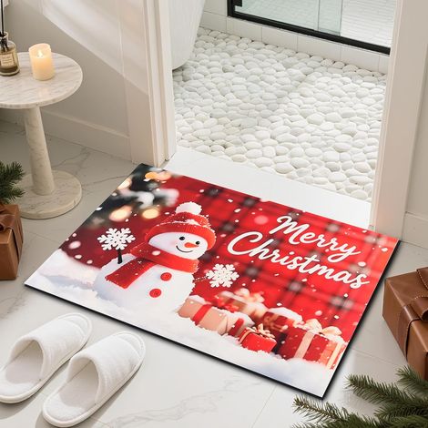 Antidérapant Paillasson Noel, 60x40cm, Tapis de Sol Bonhomme, Noel Tapis de Bain, Rouge Paillassons Porte Noëls (1/5)