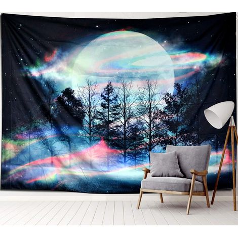 Stück Wandteppich „Der Mond“, 150 cm x 130 cm, Mandala-Motiv, Galaxie-Motiv, Mond (1/4)